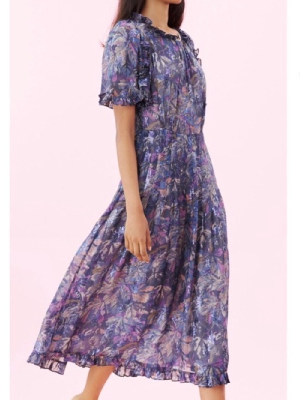 Rebecca Taylor Dress Womens 6 Amethyst Purple Giverney Fleur Silk Ruffle - Picture 4 of 13